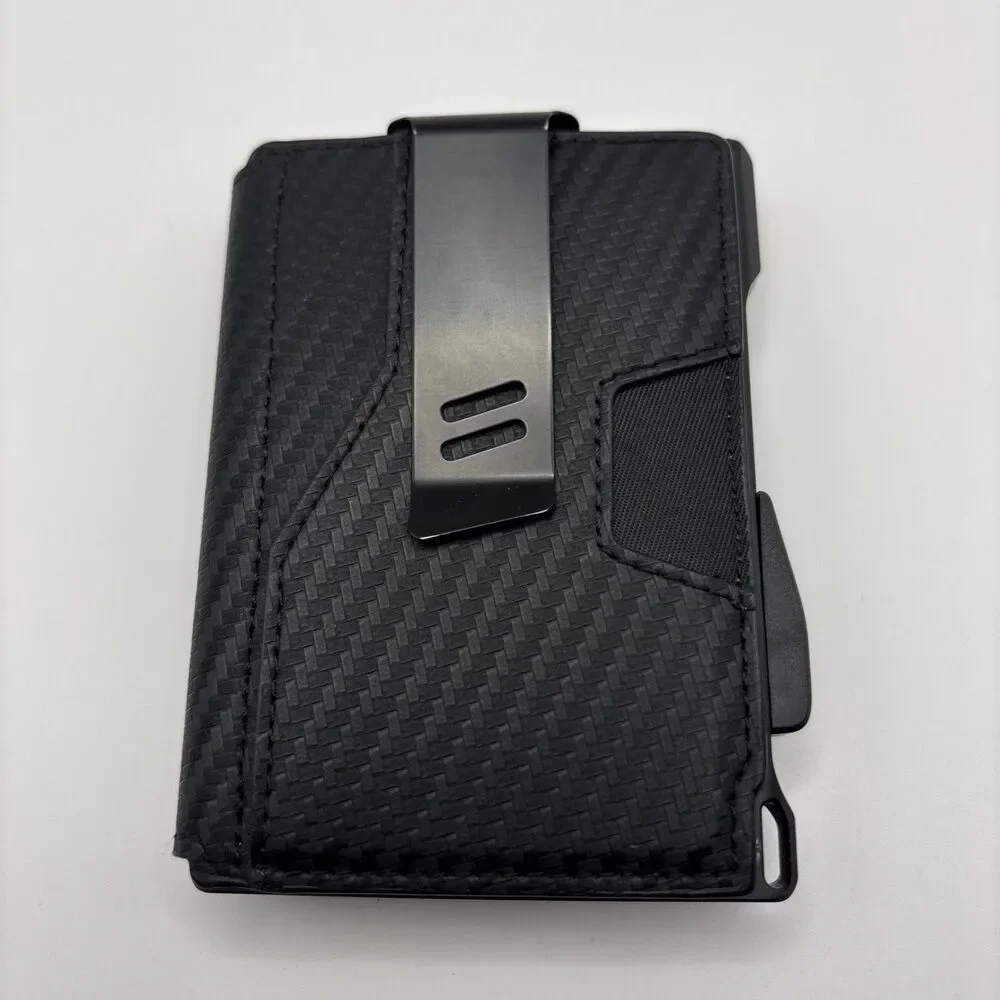 Type Men’s Carbon Fiber RFID Blocking Slim Bifold Wallet Money Clip Pop-Up